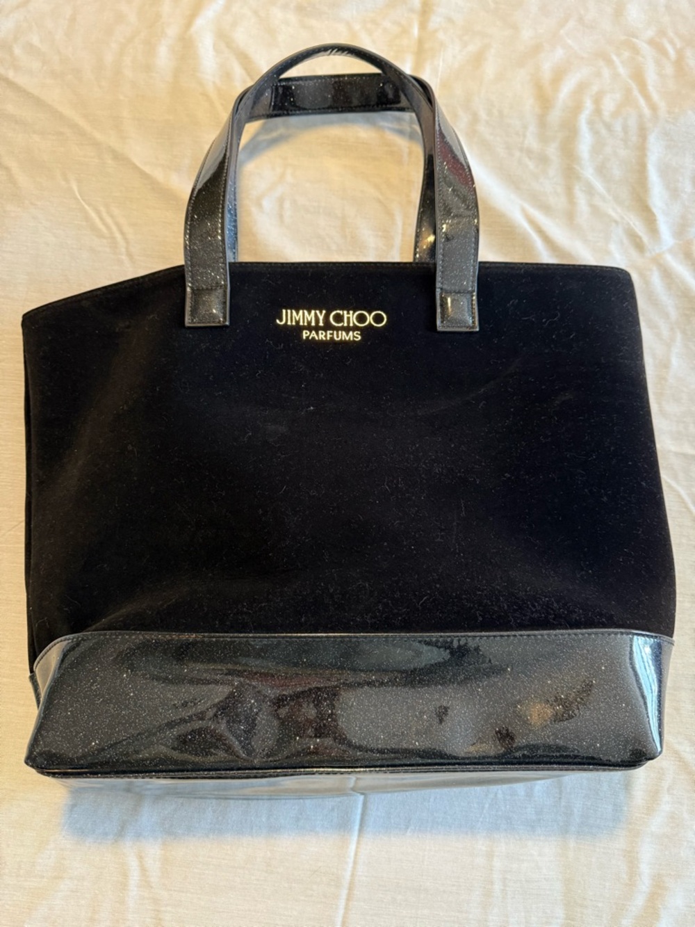 Jimmy Choo Black Velvet & Patent Shopper Tote